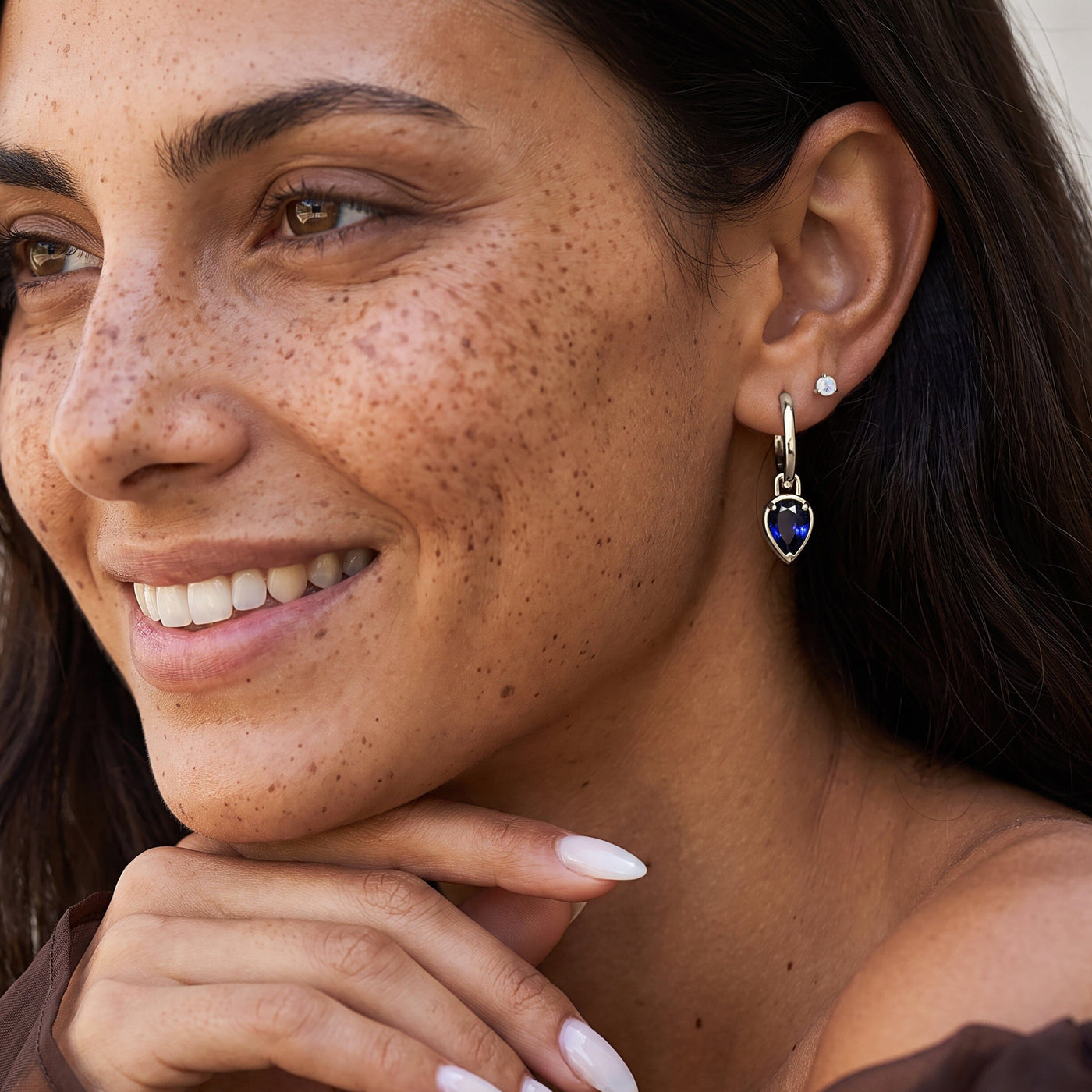 Blue Sapphire Flow Hoops - September Birthstone jewellery