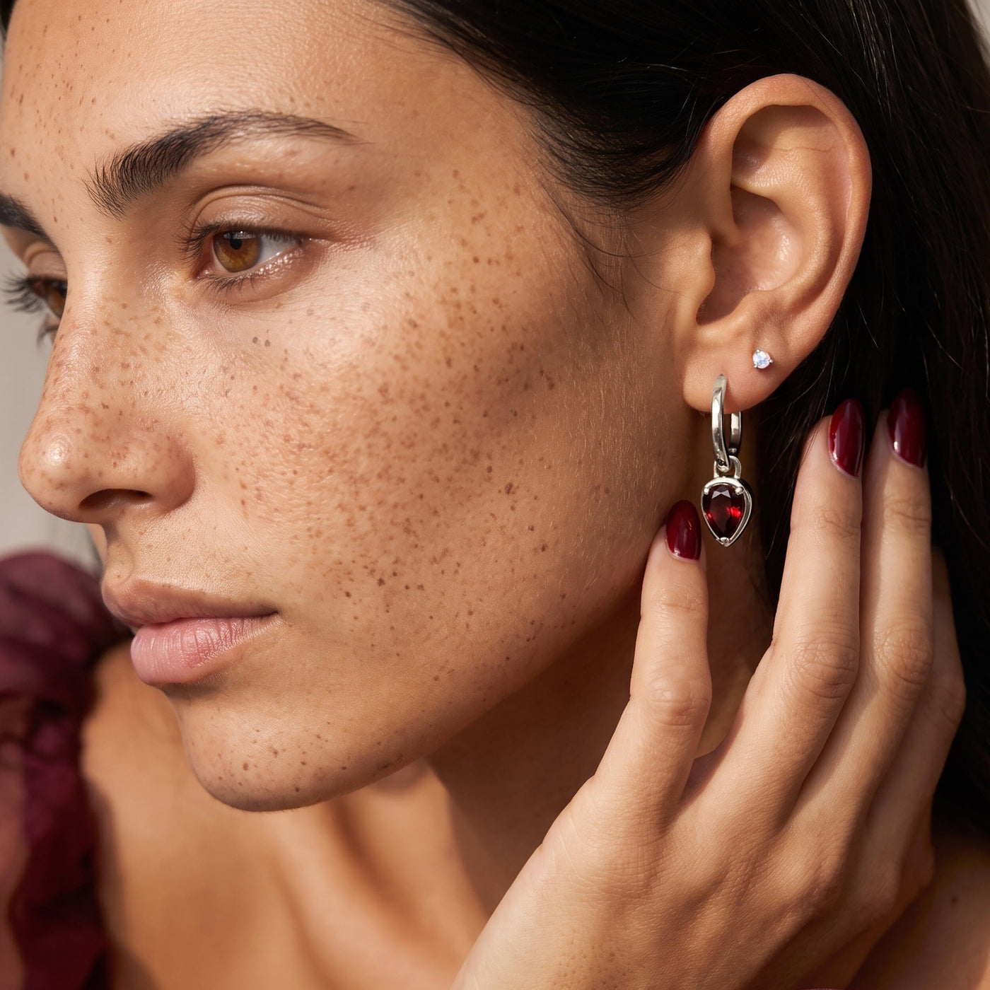 Garnet Flow Hoops - January Birthstone jewellery