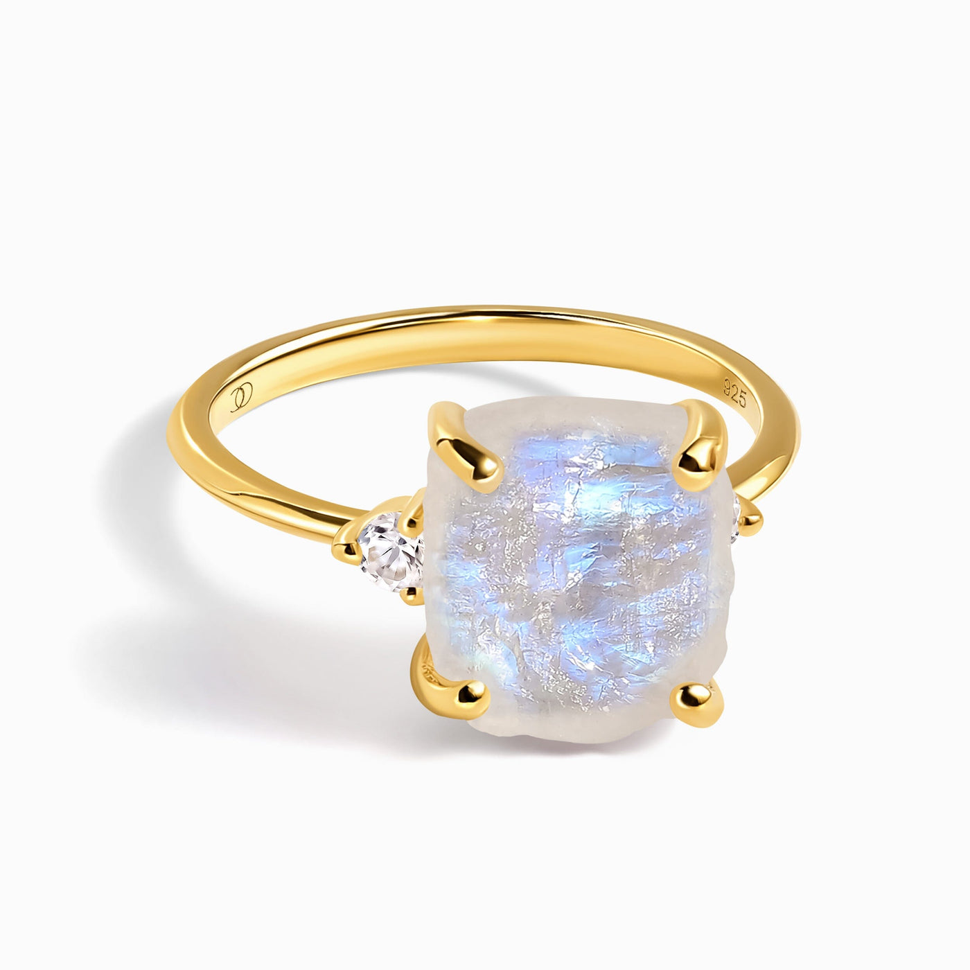 Moonstone White Zircon Ring - Raw Allure jewellery