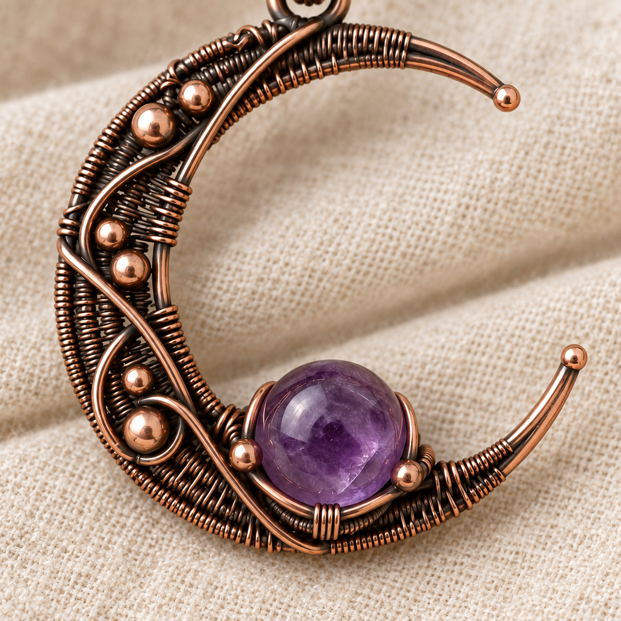 Amethyst Crescent - Moon Pendant - detail view (AI-generated design concept)